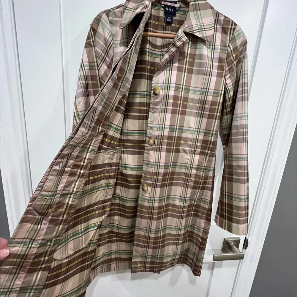 GAP Women's Trench Coat - Brown and Pink Plaid - Picture 15 of 16